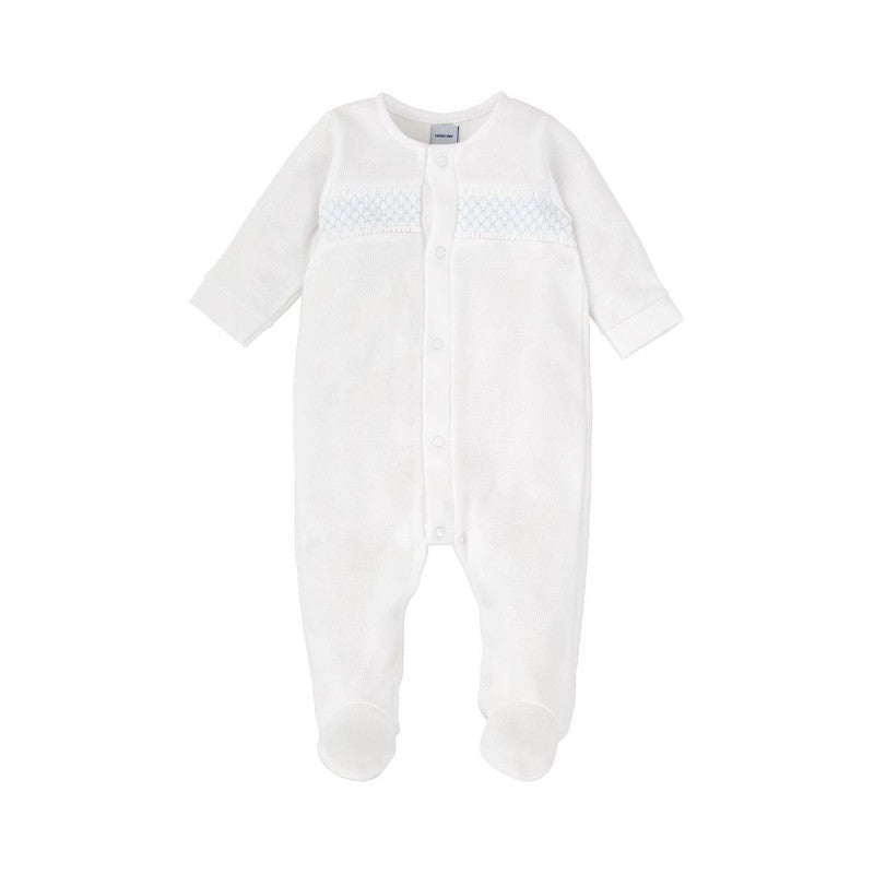 Babidu White Footie w/Blue Smocking