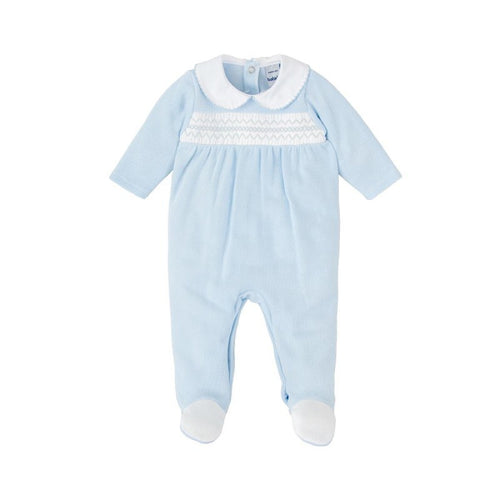 Babidu Blue Pique Smocked Footie