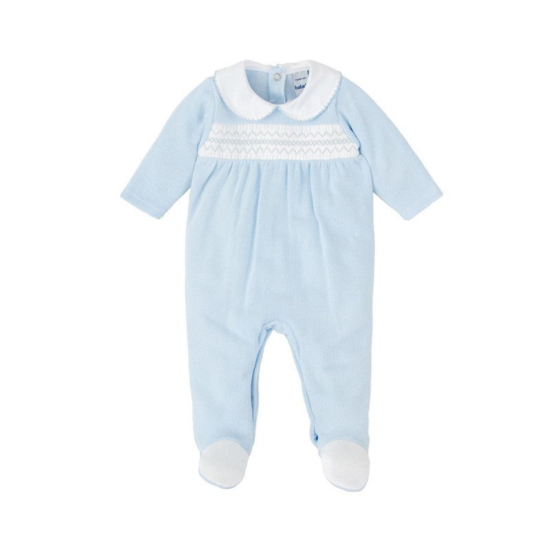 Babidu Blue Pique Smocked Footie