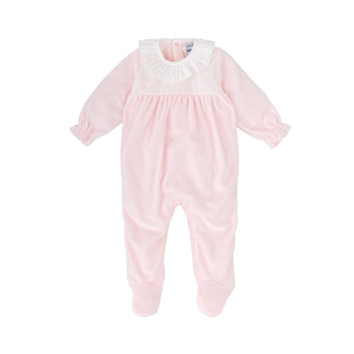 Babidu Pink Velour Swiss Dot Footie