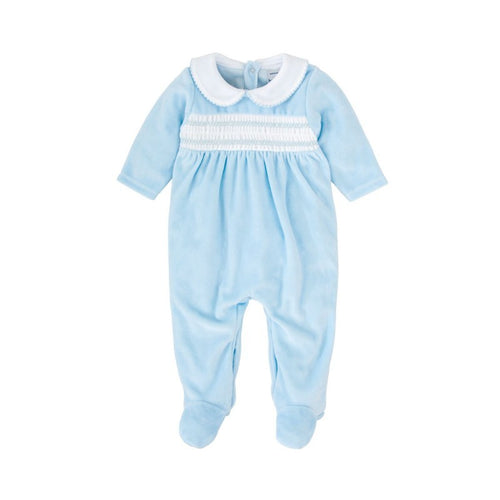 Babidu Blue Smocked Velour Footie