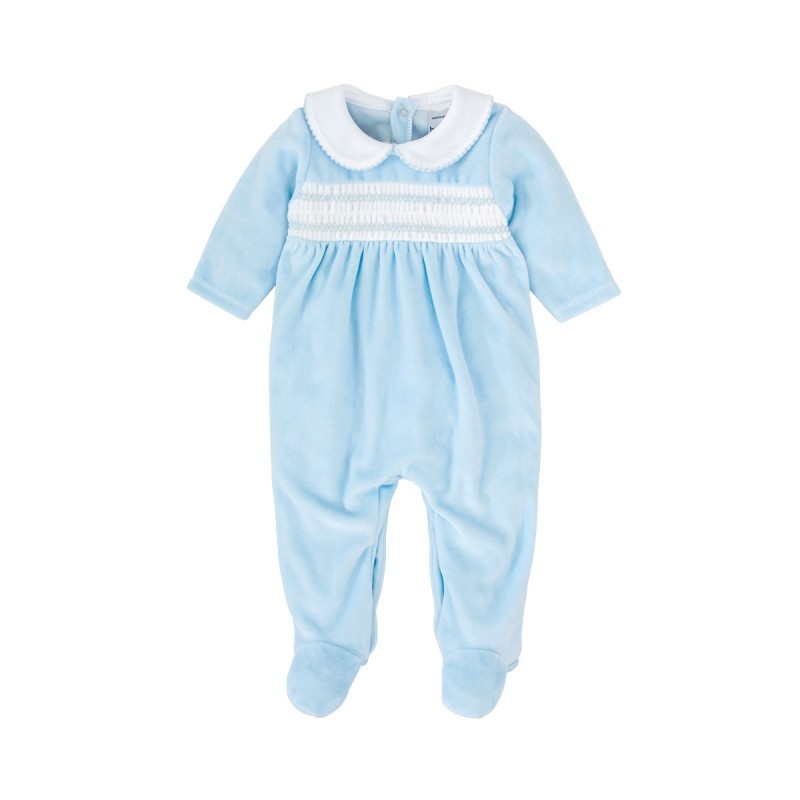 Babidu Blue Smocked Velour Footie