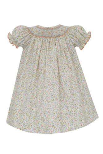 Petit Bebe Green/Orange Floral Print S/S Bishop