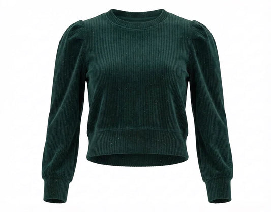Pleat Peyton Top-Dark Green Velour
