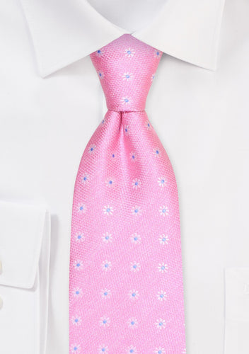 Pink Textured Tie w/ Embroidered Florals