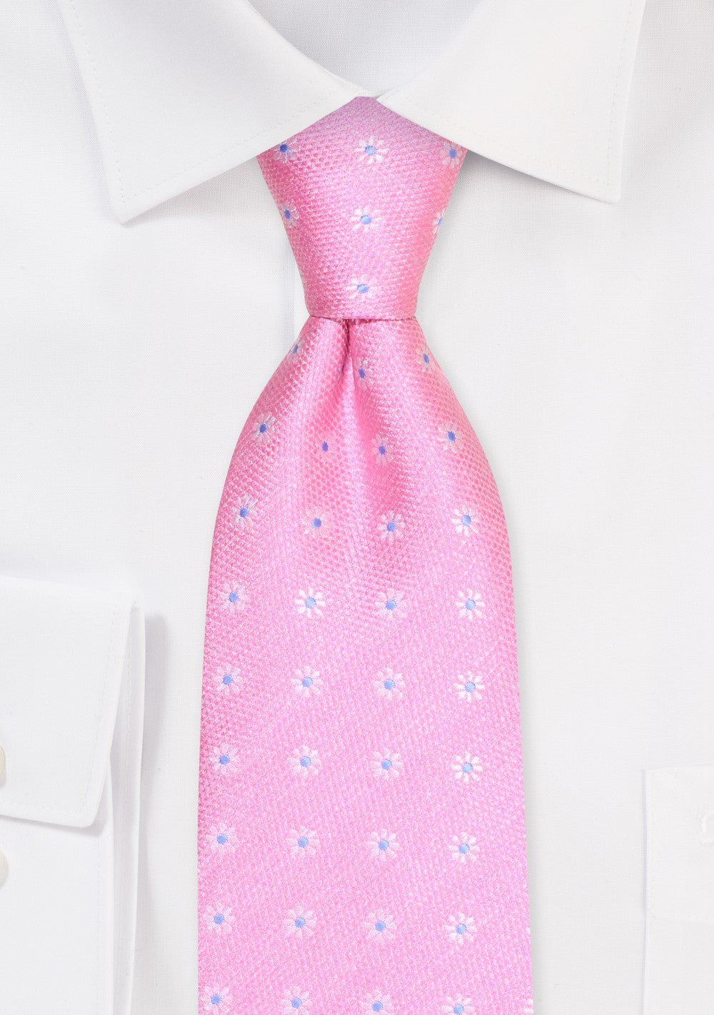 Pink Textured Tie w/ Embroidered Florals