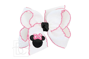 Beyond Creations 5.5" White/Hot Pk.Embroidered Mouse Bow