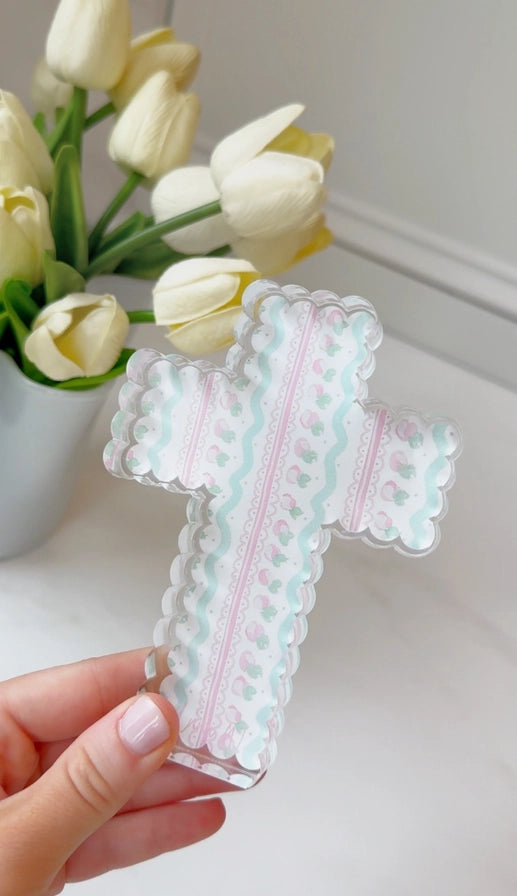 Scalloped Acrylic Cross-Pink Pattern