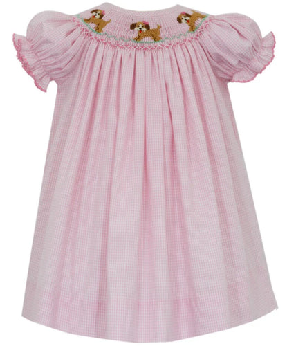 Petit Bebe Puppies Pink Gingham S/S Bishop