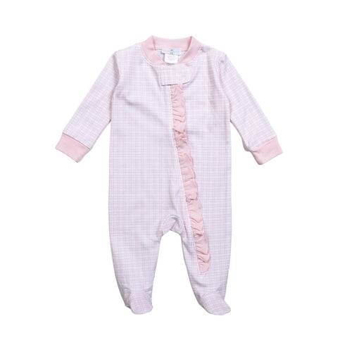 Baby Loren Pink Plaid Pima Zipper Footie