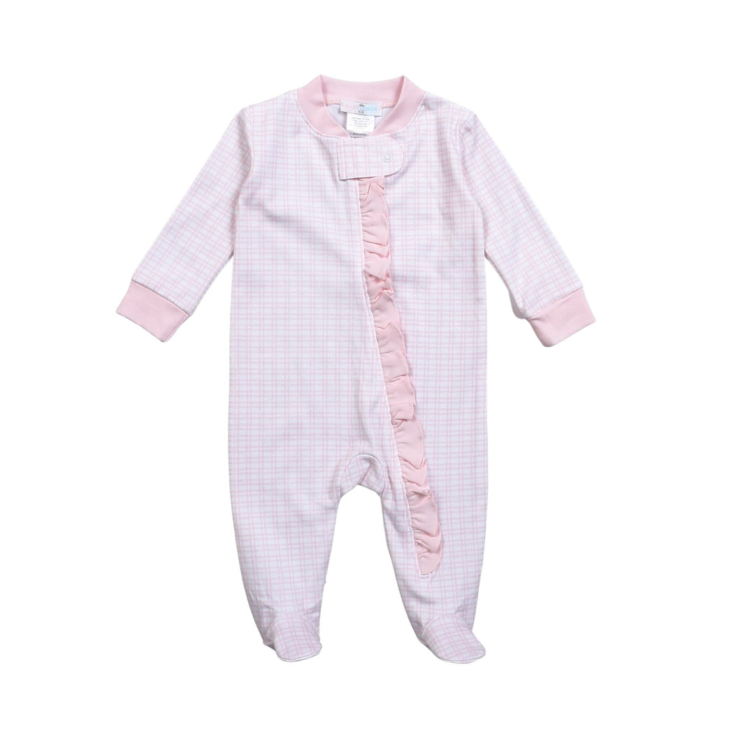 Baby Loren Pink Plaid Pima Zipper Footie