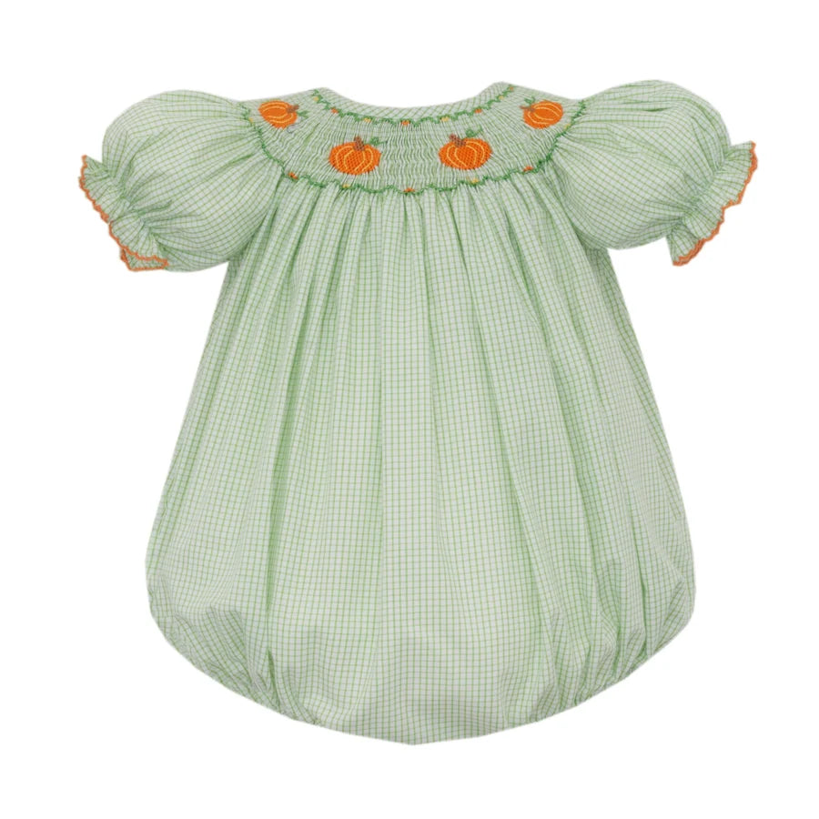 Petit Bebe Pumpkin Girls Green Check Bishop Bubble