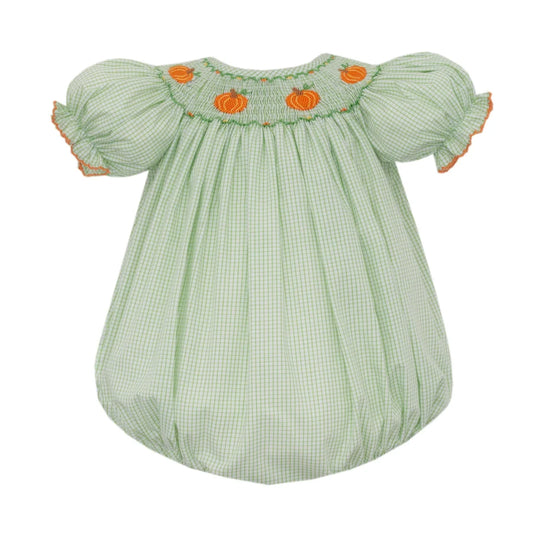 Petit Bebe Pumpkin Girls Green Check Bishop Bubble