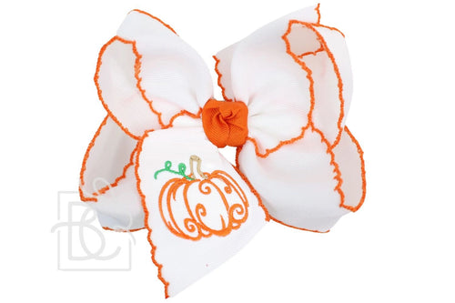 BC Pumpkin Emb. Crochet Edge Bow-White