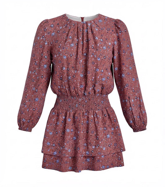 Pleat Ruby Amber Floral L/S Dress