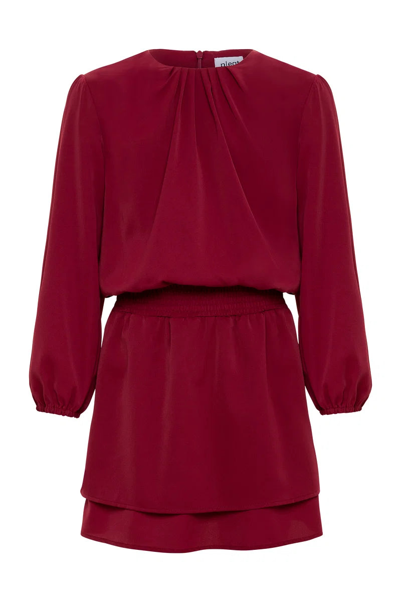 Pleat Ruby L/S Dress-Red