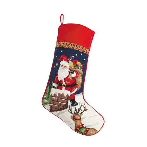 Santa Chimney Traditional Needlepoint Stocking