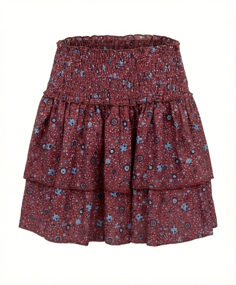 Pleat Scottie Skirt-Amber Maroon Floral