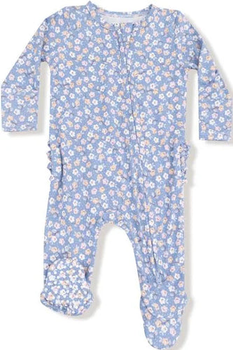 Angel Dear Country Calico 2 Way Zip Ruffle Back Footie-Blue