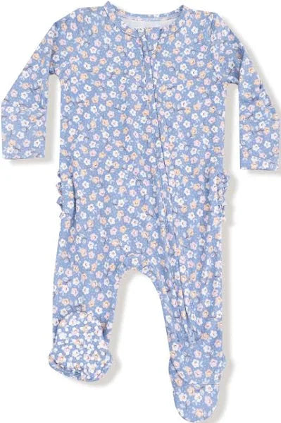 Angel Dear Country Calico 2 Way Zip Ruffle Back Footie-Blue