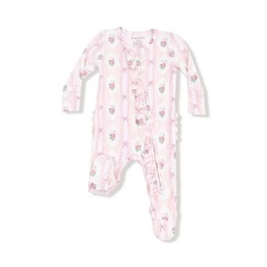 Angel Dear Ogee Lace Floral 2 Way Ruffle Zip Footie