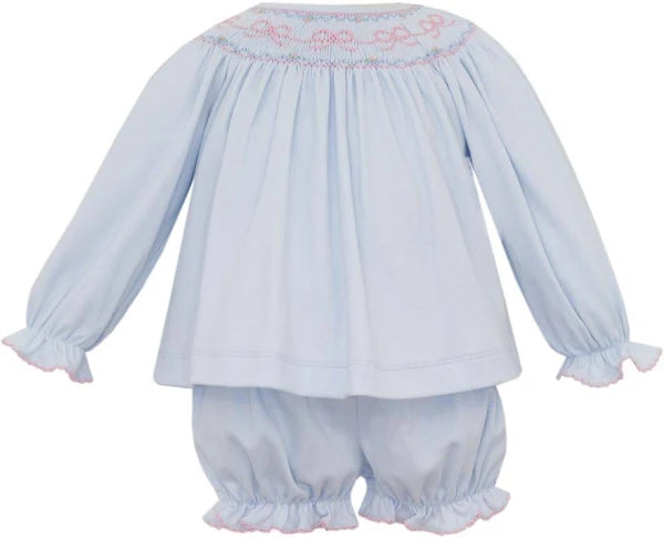 Petit Bebe Bows Bishop L/S Bloomer Set-Lt. Blue