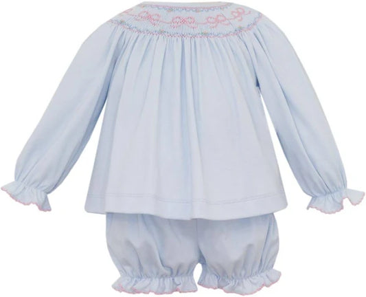 Petit Bebe Bows Bishop L/S Bloomer Set-Lt. Blue
