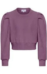 Pleat Jane Textured L/S Sweatshirt-Plum