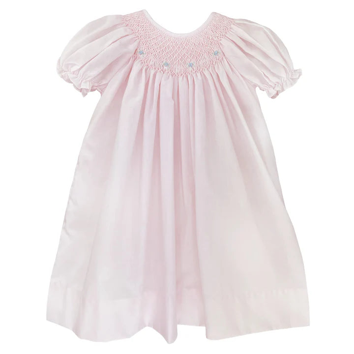 Petit Ami Smocked Daygown w/ Ragland Embroidery-Pink