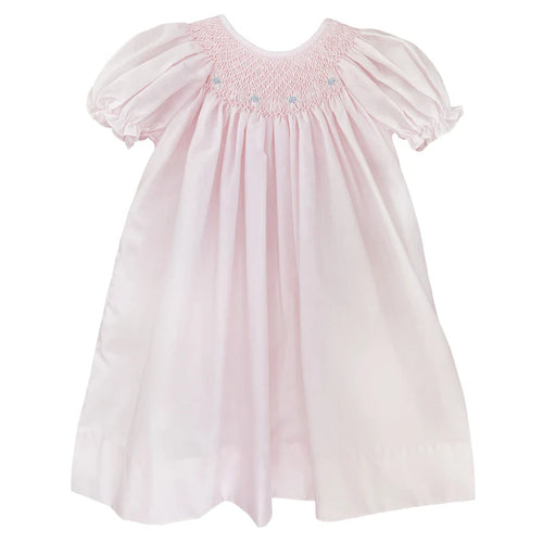 Petit Ami Smocked Daygown w/ Ragland Embroidery-Pink