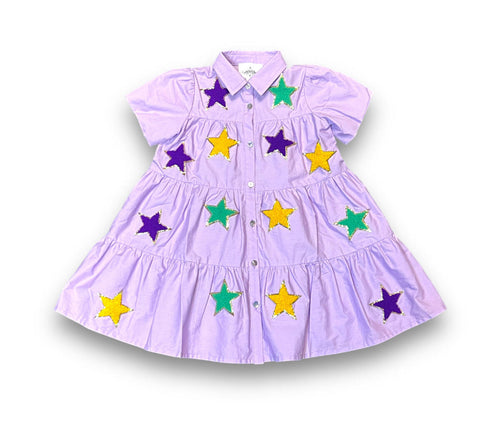 Belle Cher Chenille Stars Purple Dress