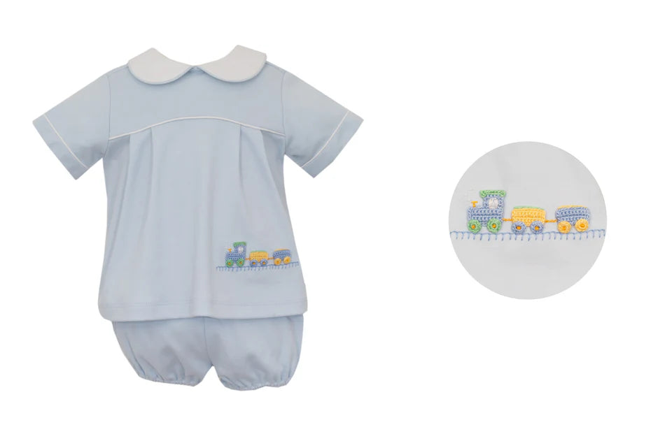 Petit Bebe Train Knit Boy's Diaper Set-Blue
