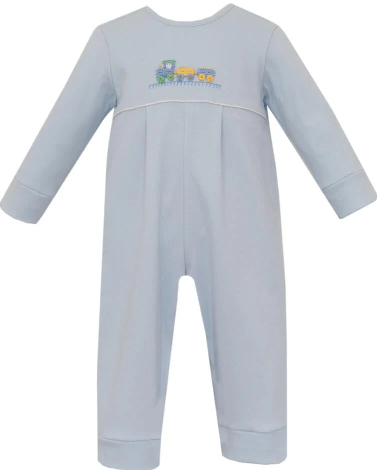 Petit Bebe Train Knit Boy's Romper-Blue