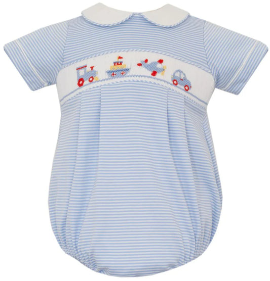 Petit Bebe Transportation Lt. Blue Knit Stripe Bubble