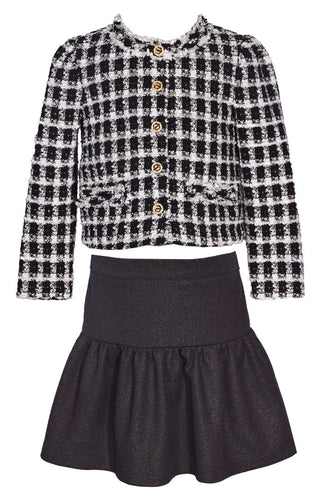 Bonnie Jean Boucle Jacket & Skirt Set-Black