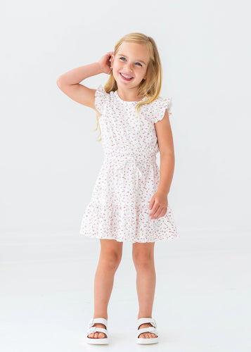 Mabel & Honey Tiny Flower Tie Waist Dress-White