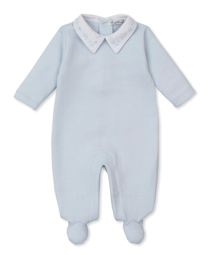 Kissy Herringbone Footie w/ Detailed Collar-Blue