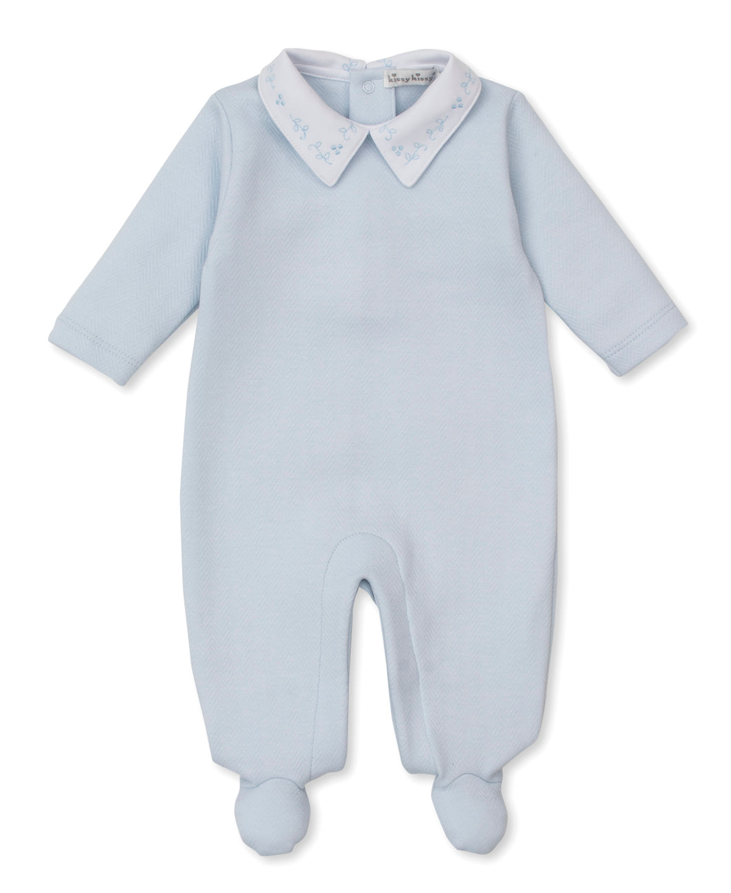 Kissy Herringbone Footie w/ Detailed Collar-Blue