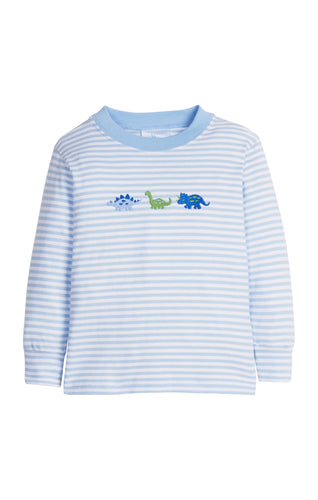 LE Embroidered Dino T Shirt-Blue Stripe