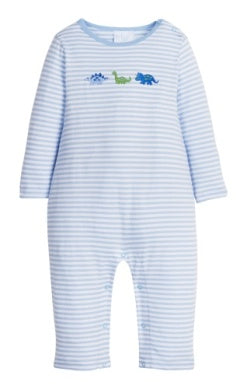 LE Embroidered Dino Romper-Blue Stripe