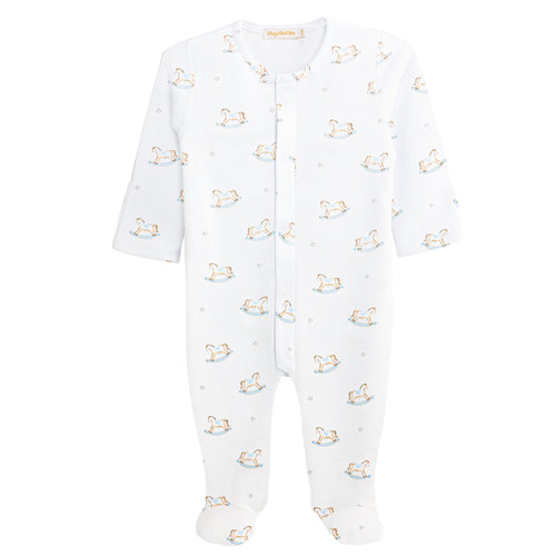 BCC Rocking Horse Printed Button Front Footie-Blue