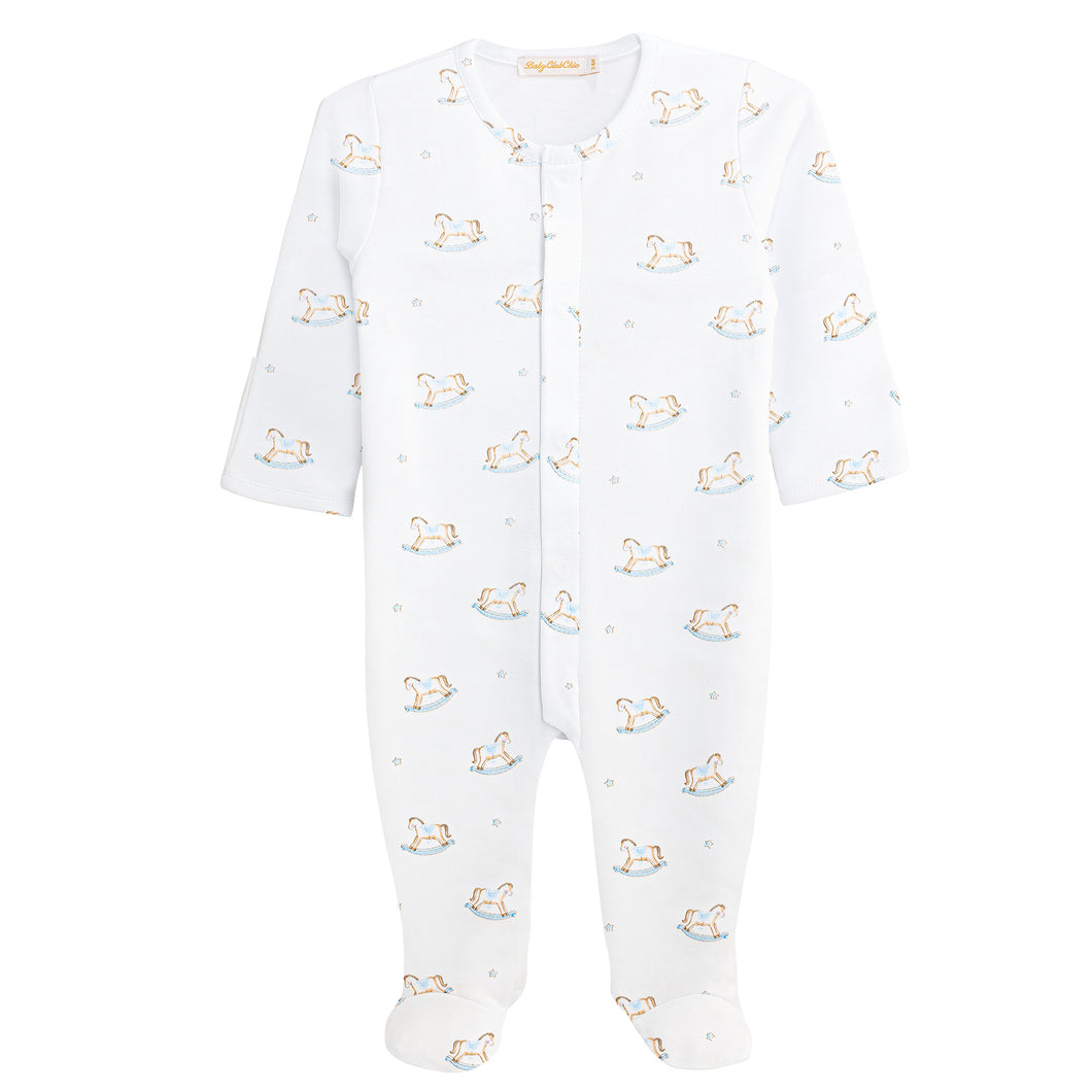 BCC Rocking Horse Printed Button Front Footie-Blue