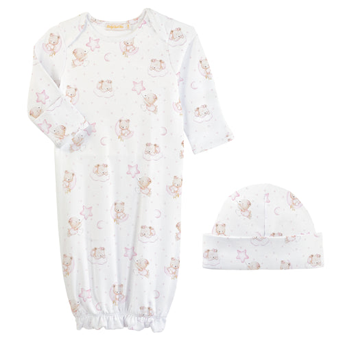BCC Sleep Tight Bear Pink Printed Gown/Hat Set
