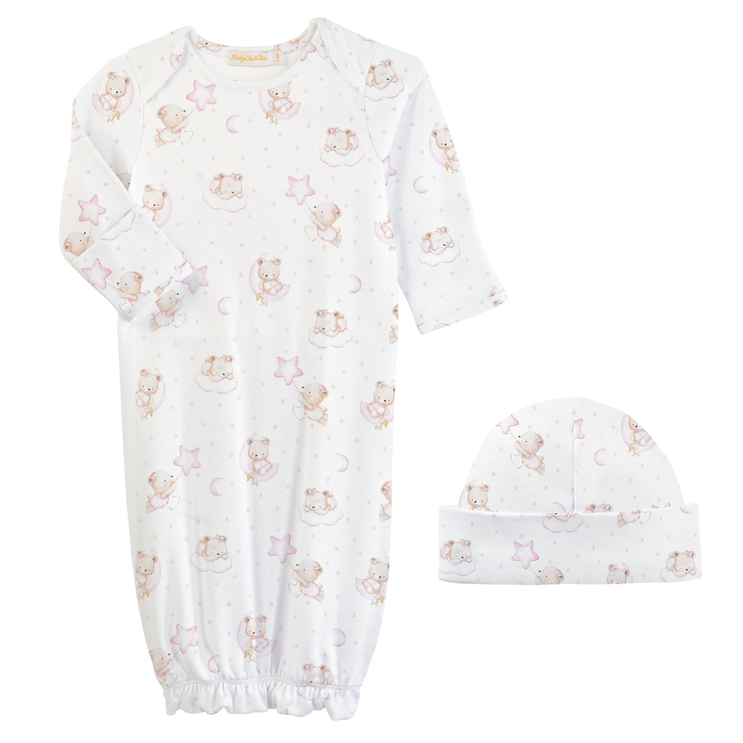 BCC Sleep Tight Bear Pink Printed Gown/Hat Set