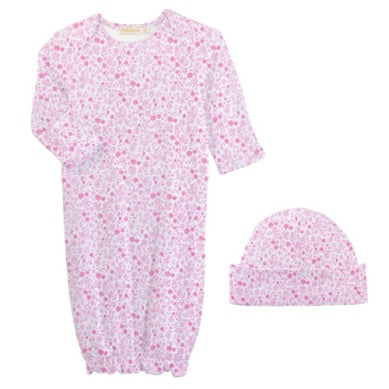 BCC Tiny Flowers Bright Pink Gown/Hat Set