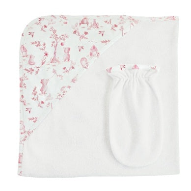 BCC Toile de Jouy Pink Printed Hooded Towel