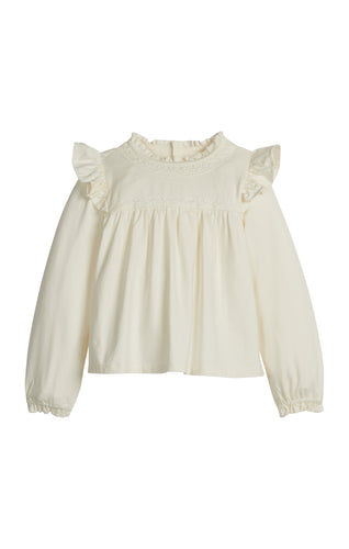 LE Cream Shannon Ruffle Shoulder Blouse