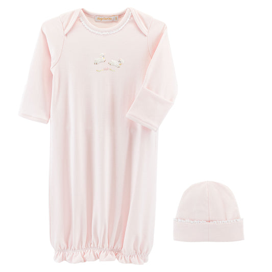 BCC Baby Lambs Pink Gown w/ Lace Trim & Hat