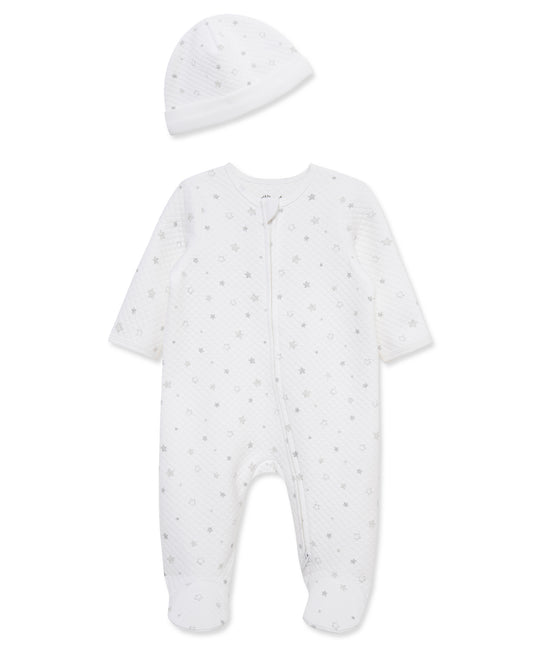 Little Me Grey Stars Quilted Footie