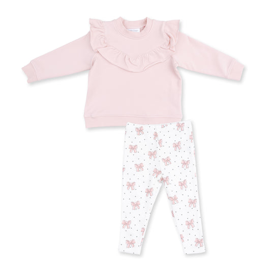 Angel Dear Veiled Pink Bows - V-ruffle Sweatshirt And Legging